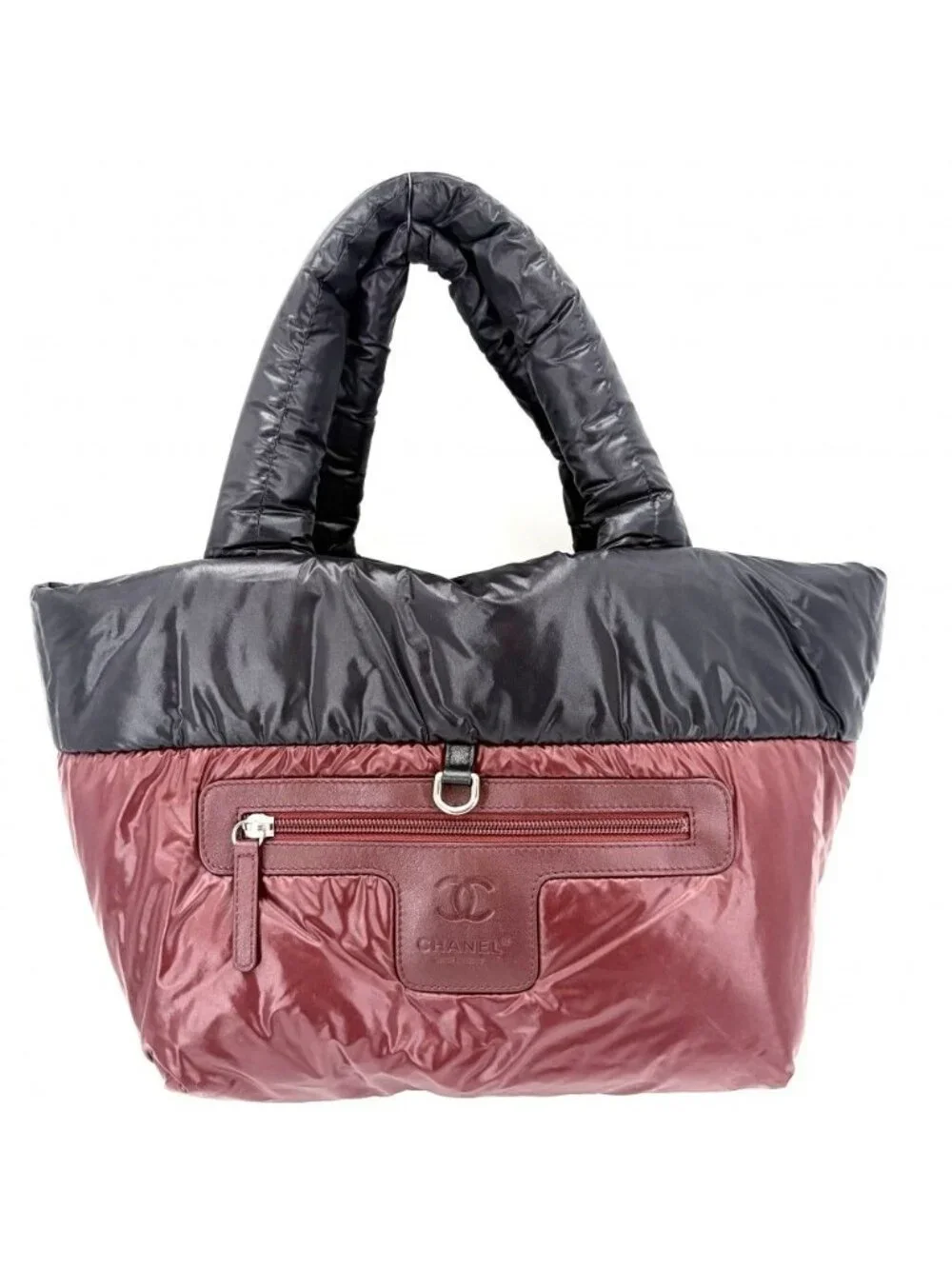 Chanel Handbag Coco Cocoon PM Reversible Tote CC Logo Quilted Nylon Black